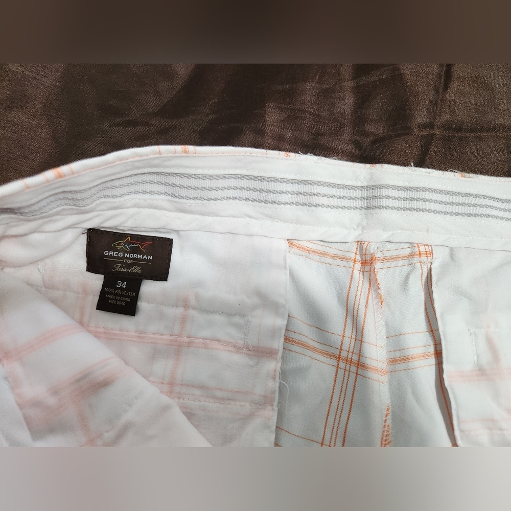 Men's White and Orange Plaid Golf Shorts, Size 34 - Picture 3 of 6